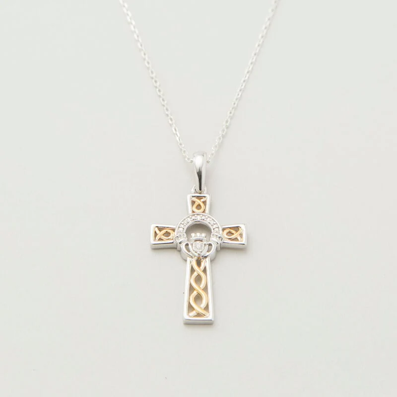10k Gold Diamond Claddagh Cross Pendant