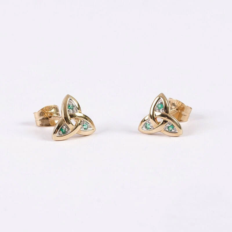 14k Gold Trinity Knot Emerald Earrings - Image 3