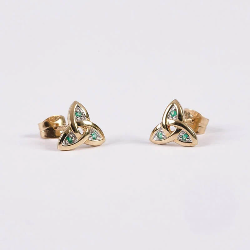 14k Gold Trinity Knot Emerald Earrings - Image 4