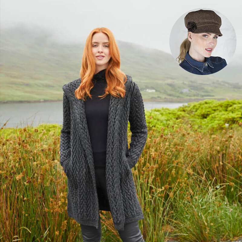 The Aran Cardigan & Newsboy Style Cap Set - Image 13