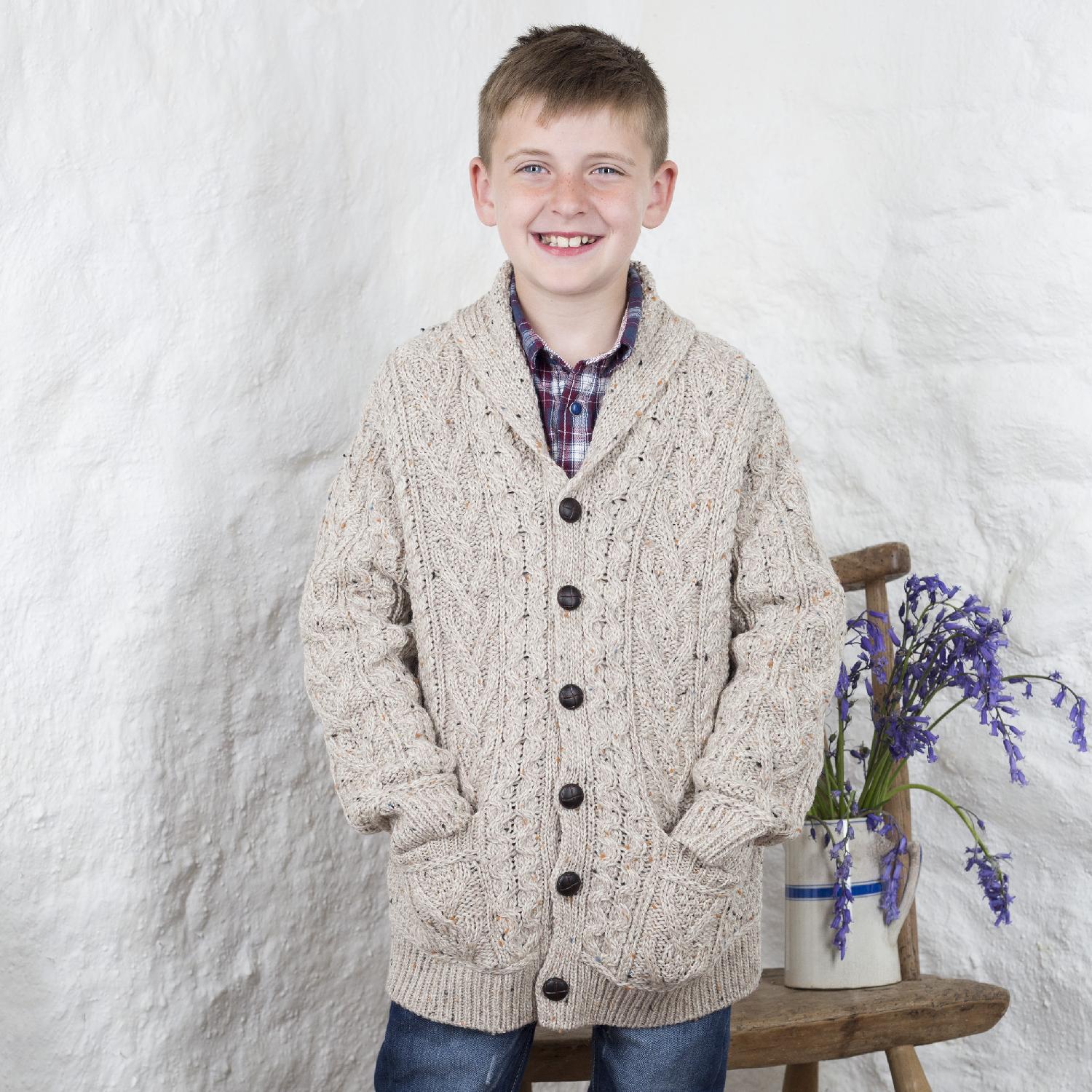 Boys Aran Shawl Collar Button Cardigan - Image 4