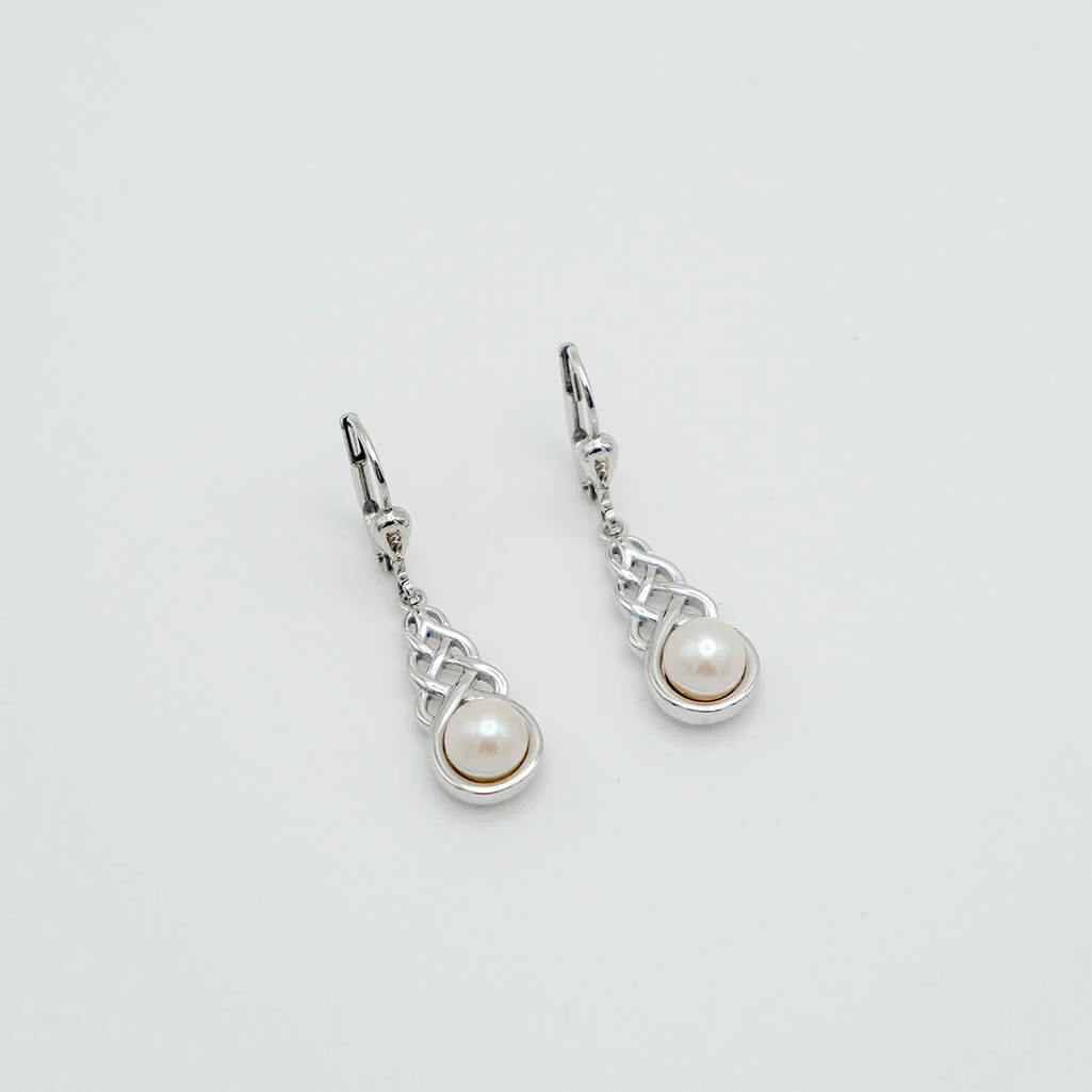 Celtic Knot Drop Pearl Earrings