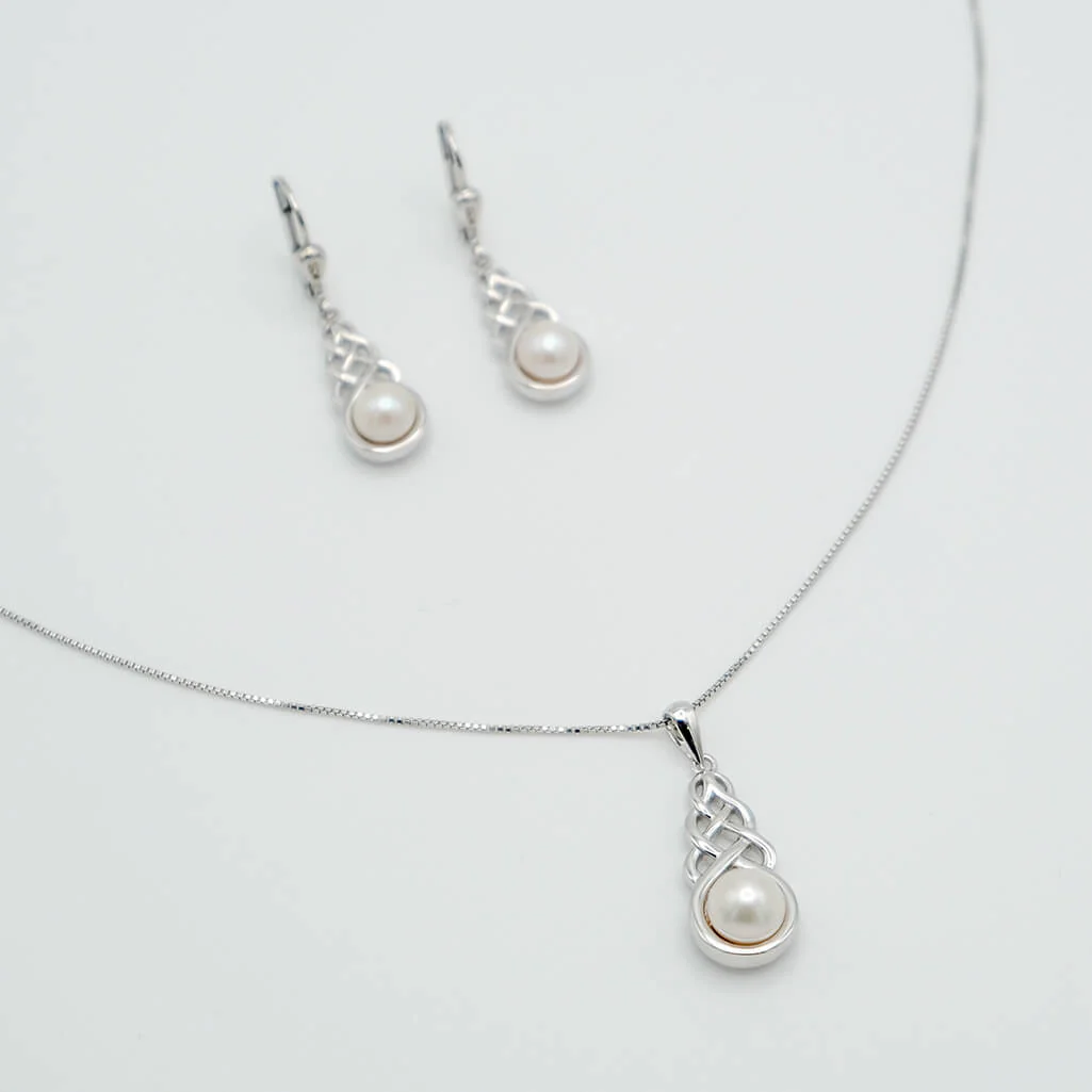 Celtic Knot Drop Pearl Earrings - Image 2
