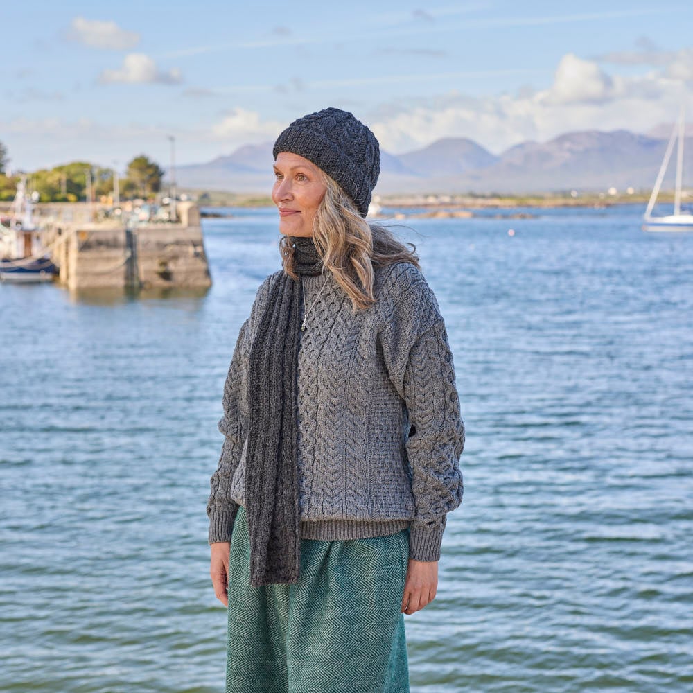 Charcoal Womens Aran Cable Scarf