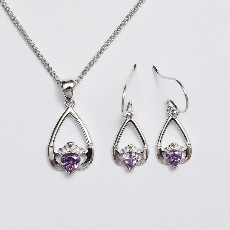 Claddagh Birthstone Pendant & Earrings Set - Image 15