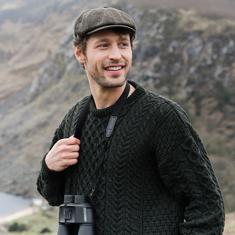 Classic Irish Style: Aran Sweater & Tweed Cap Set