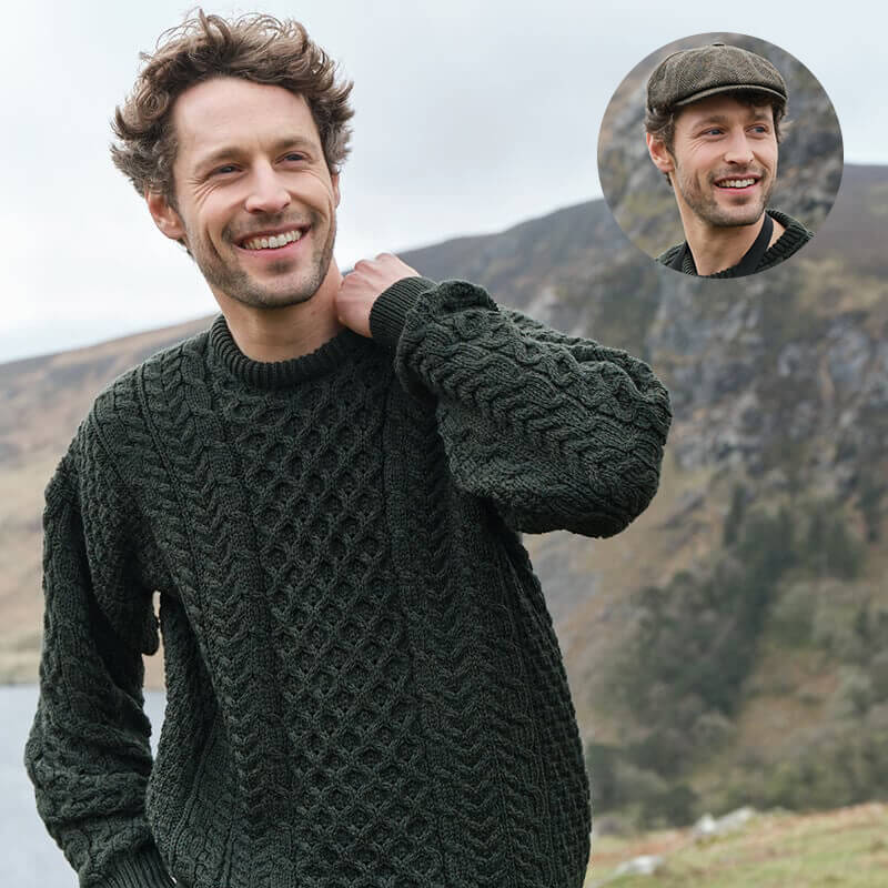 Classic Irish Style: Aran Sweater & Tweed Cap Set - Image 3