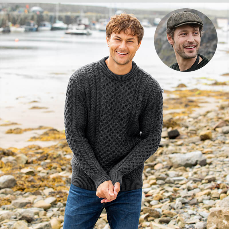 Classic Irish Style: Aran Sweater & Tweed Cap Set - Image 4
