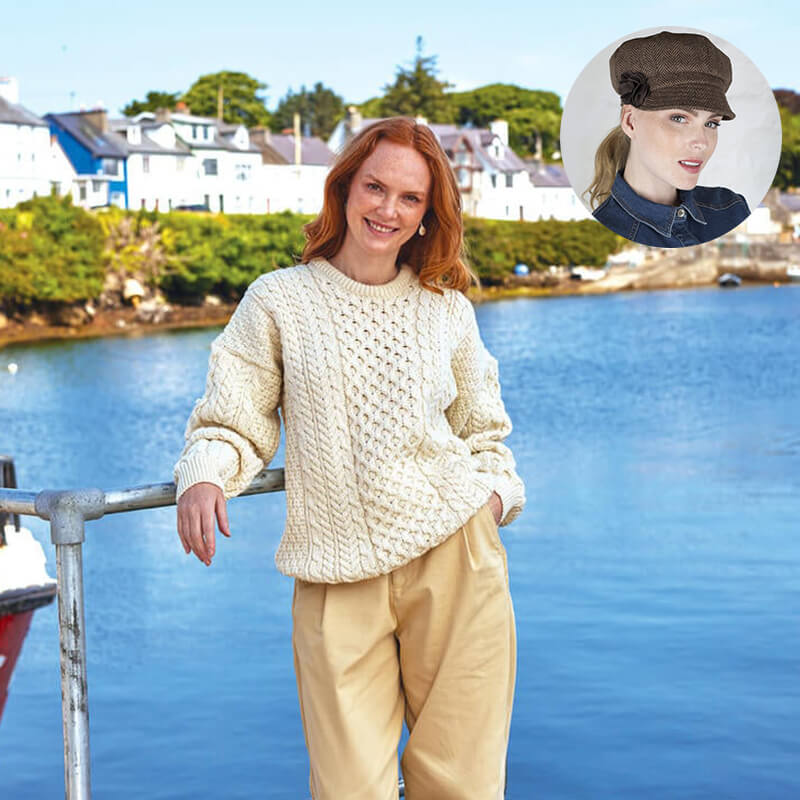 The Timeless Irish Style Bundle for Her: Aran Sweater & Newsboy Cap - Image 3
