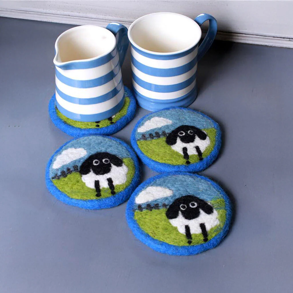 Flock of Sheep Handmade Coasters x 4