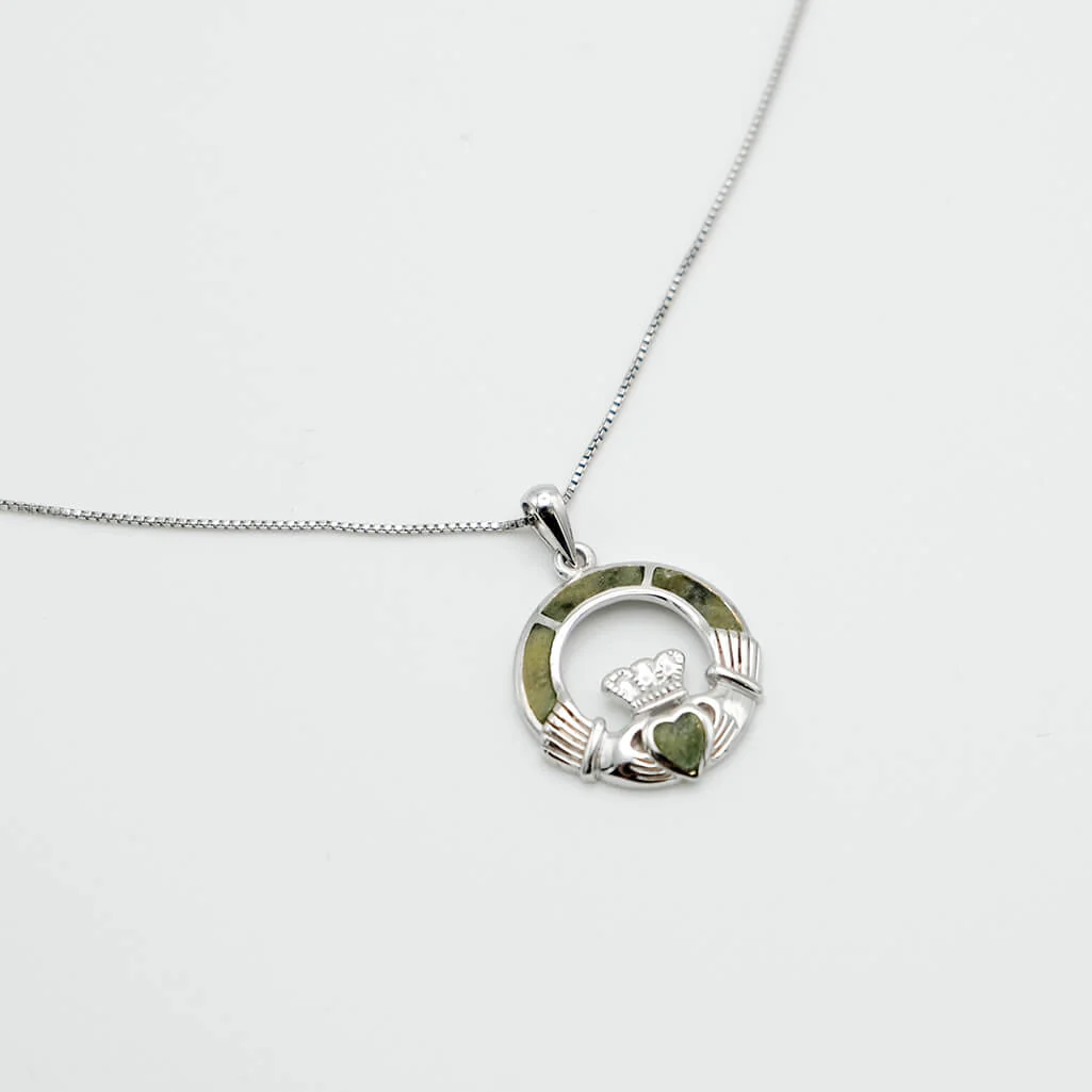 Connemara Marble Claddagh Drop Pendant