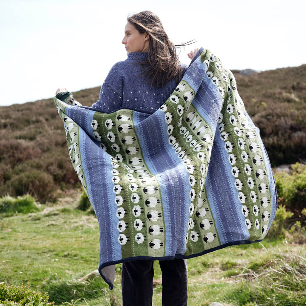 Flock of Sheep Fleece- Lined Wool Throw