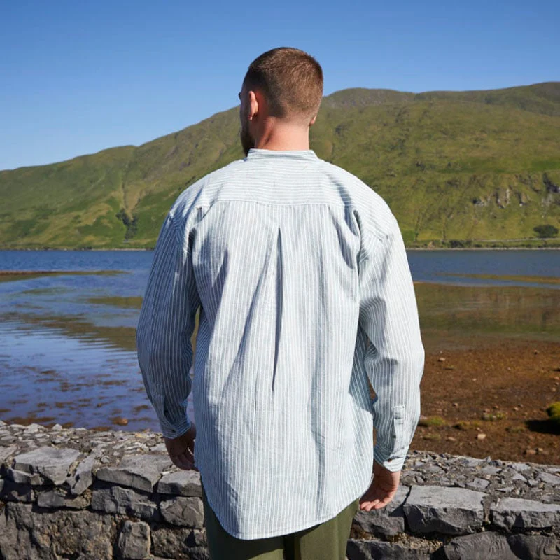 Green Stripe Grandad Shirt - Image 2