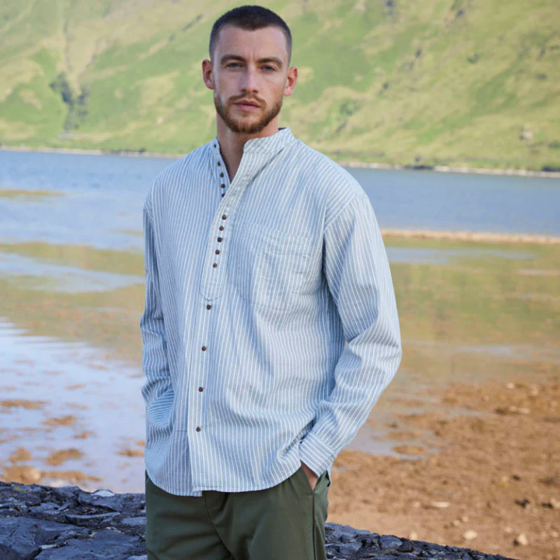 Green Stripe Grandad Shirt - Image 3