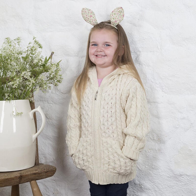 Kids Merino Hooded Aran Zip Cardigan - Image 4