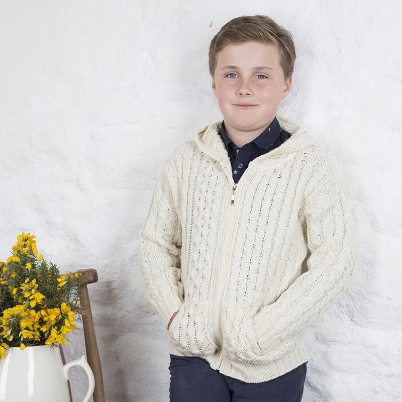 Kids Merino Hooded Aran Zip Cardigan - Image 5