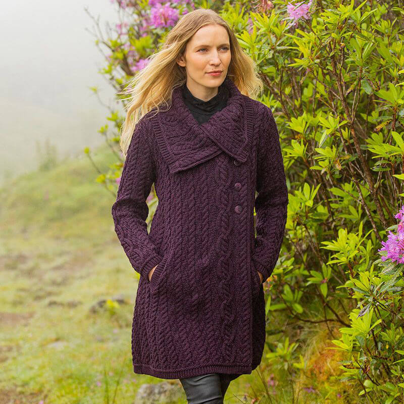 Ladies Aran Wide Collared Button Coat - Image 4