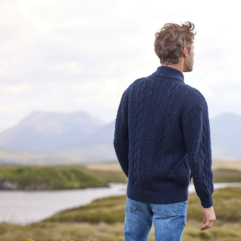 Men's Aran Shawl Collar Zip Cardigan - Image 4