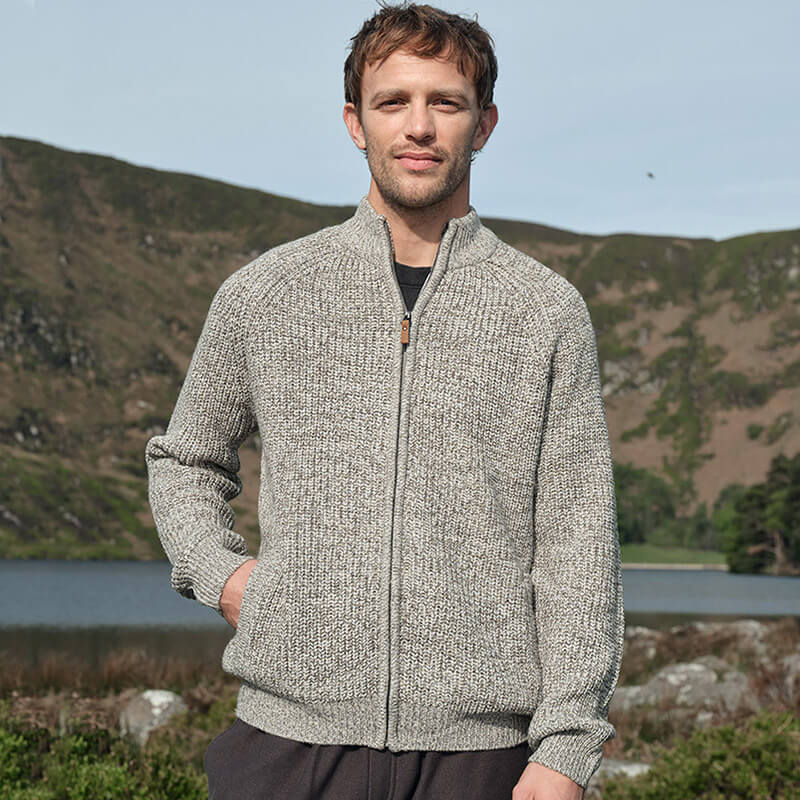 Men's Classic Fisherman Zipfront Wool Cardigan Sweater