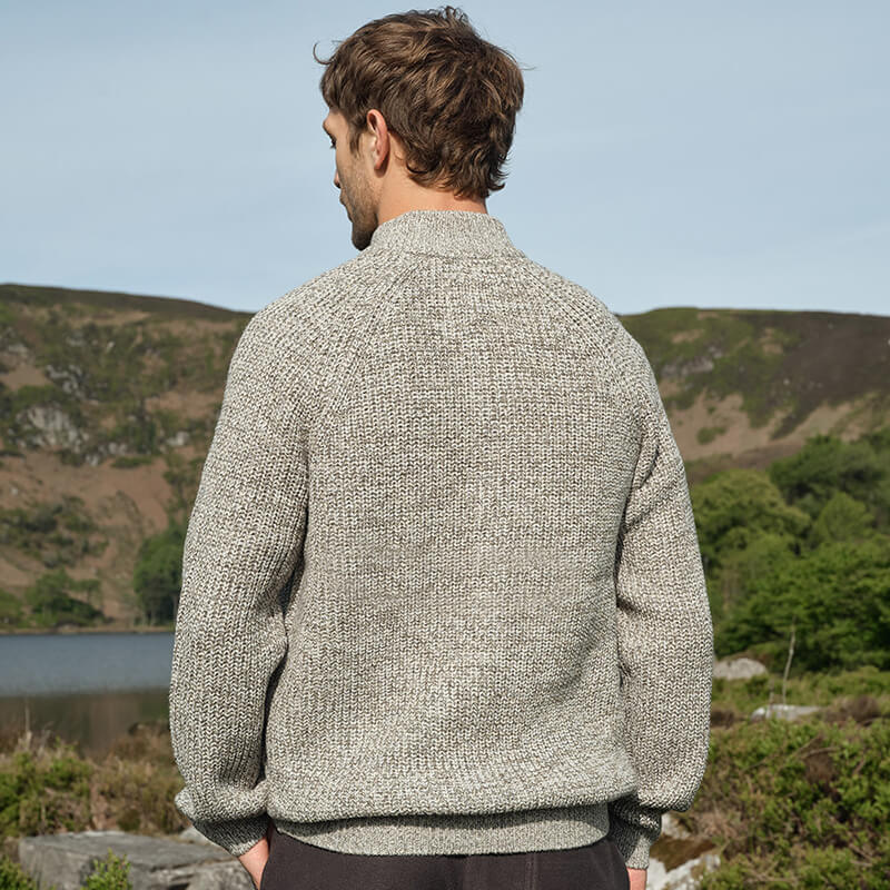 Men's Classic Fisherman Zipfront Wool Cardigan Sweater - Image 2
