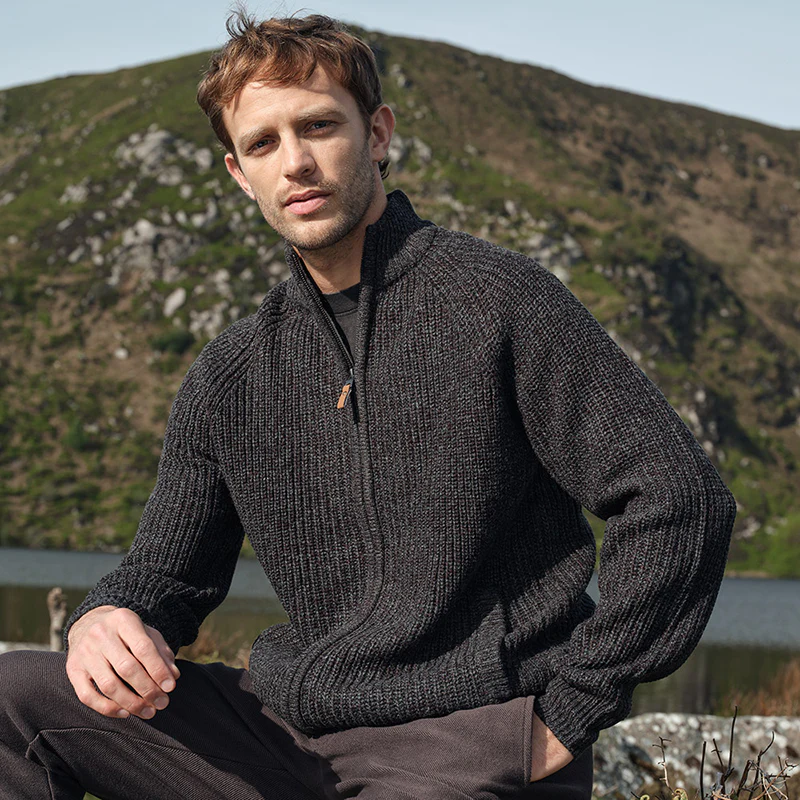 Men's Classic Fisherman Zipfront Wool Cardigan Sweater - Image 3