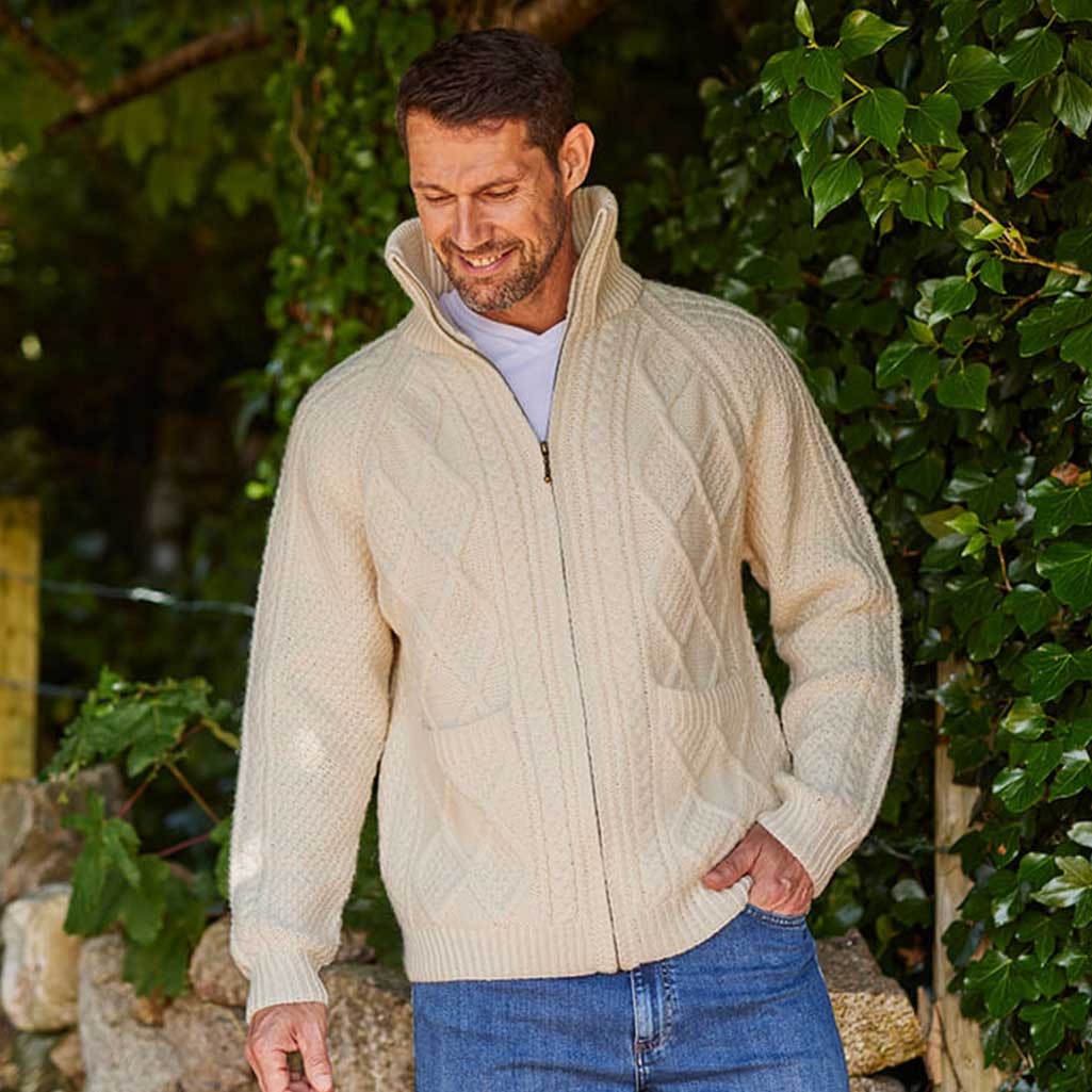 Men's Hand Knit Aran Zipper Cardigan - Image 4