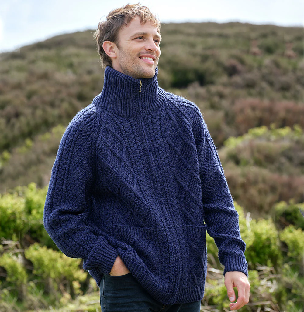 Men's Hand Knit Aran Zipper Cardigan - Image 5