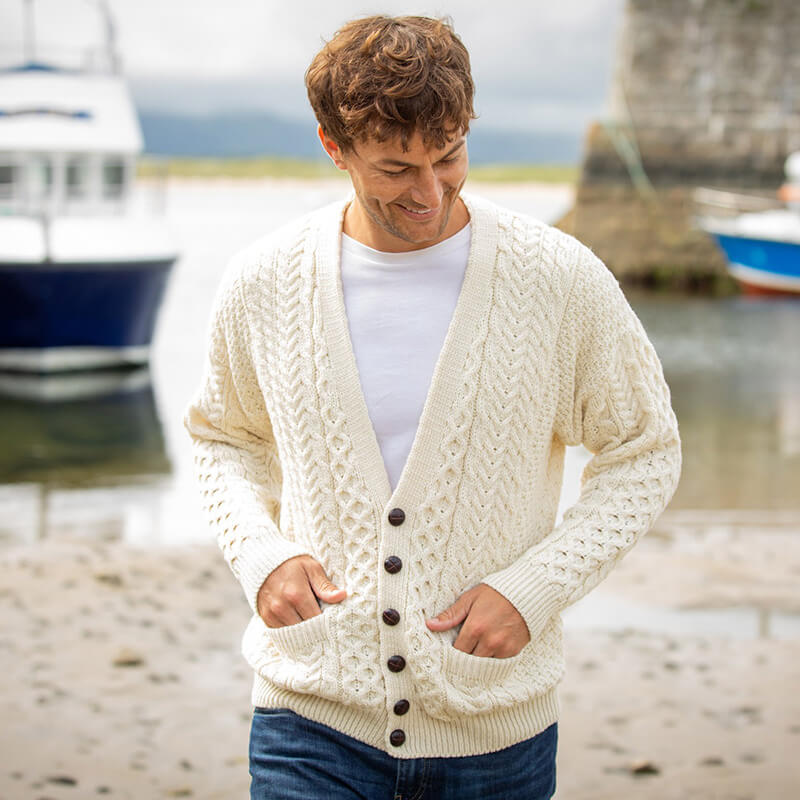 Mens Merino Wool V Neck Cardigan - Image 3
