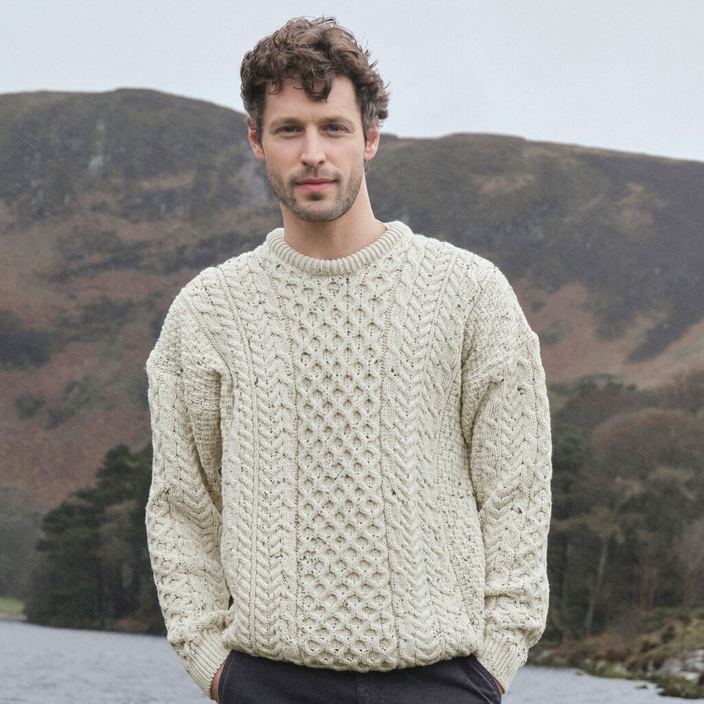 Men's Traditional Crew Neck Aran Sweater - Image 14