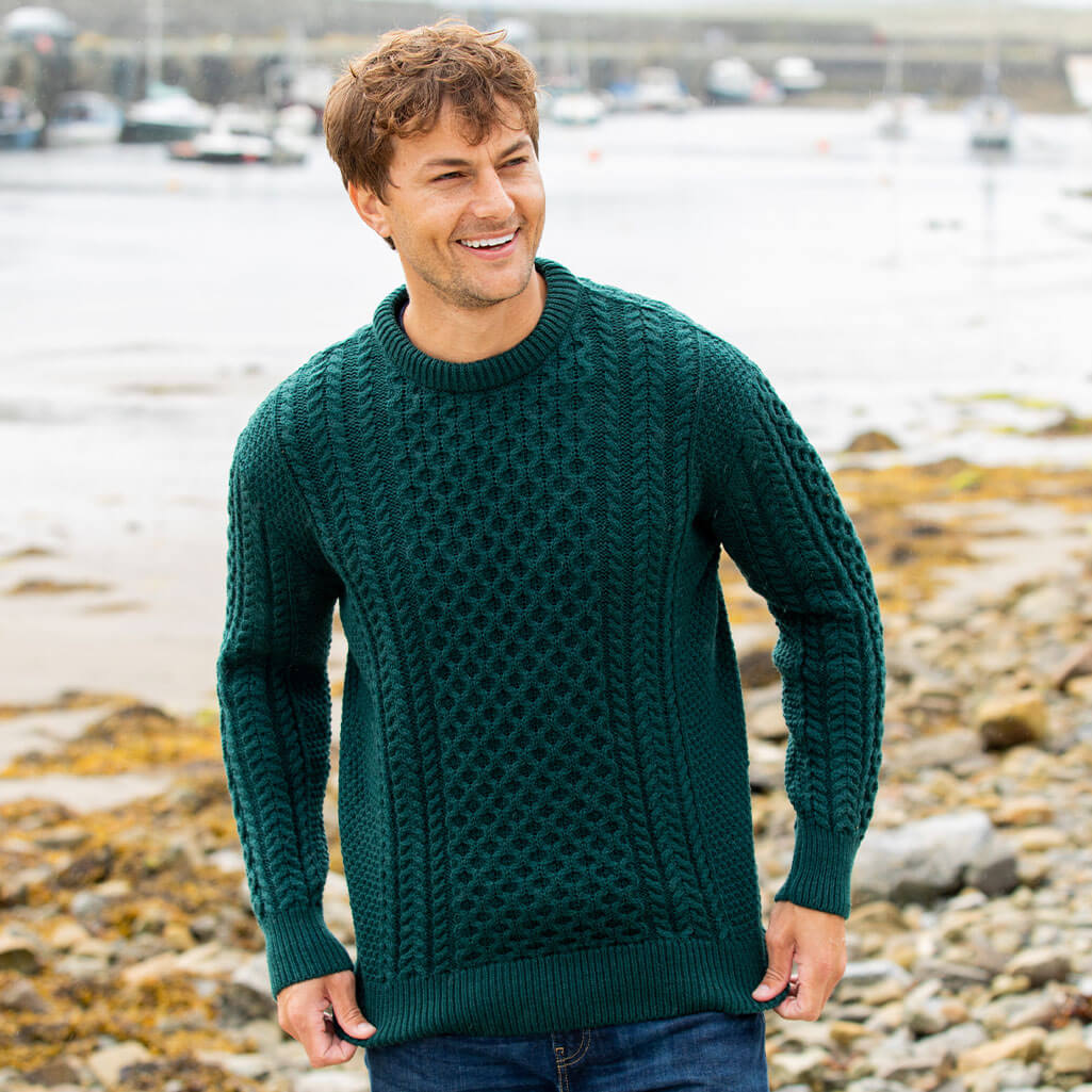 Men's Traditional Crew Neck Aran Sweater - Image 4