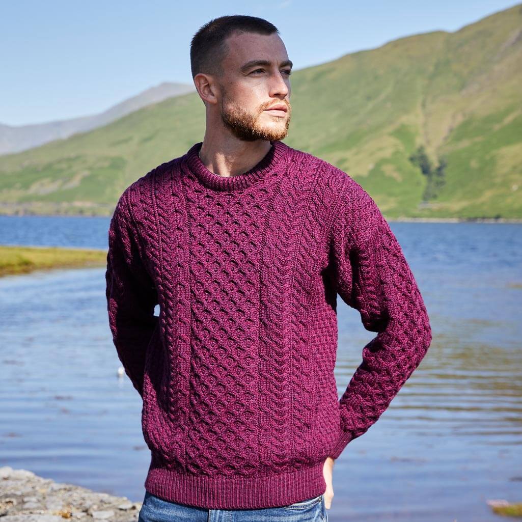 Men's Traditional Crew Neck Aran Sweater - Image 8