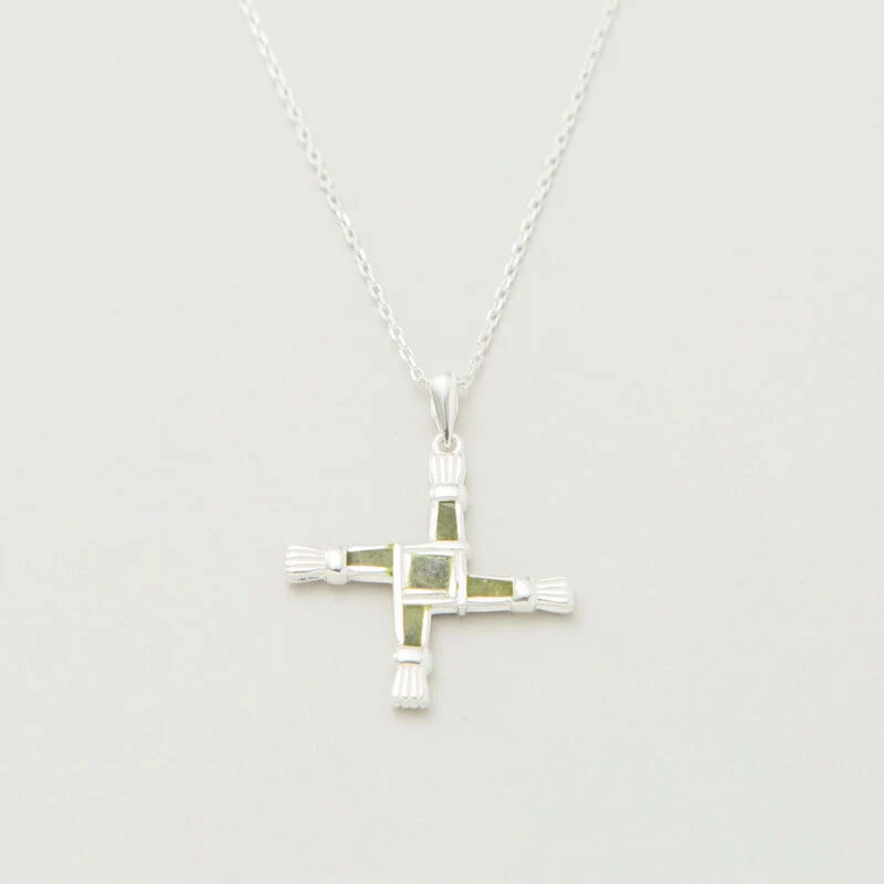 Silver Connemara Marble Brigids Cross Pendant