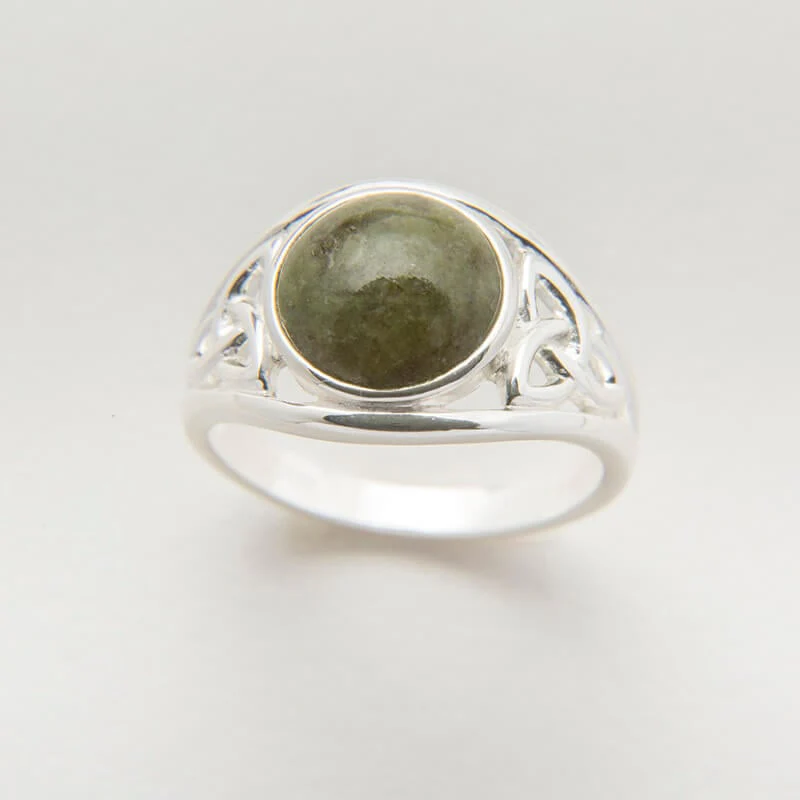 Sterling Silver Connemara Marble Trinity Knot Ring