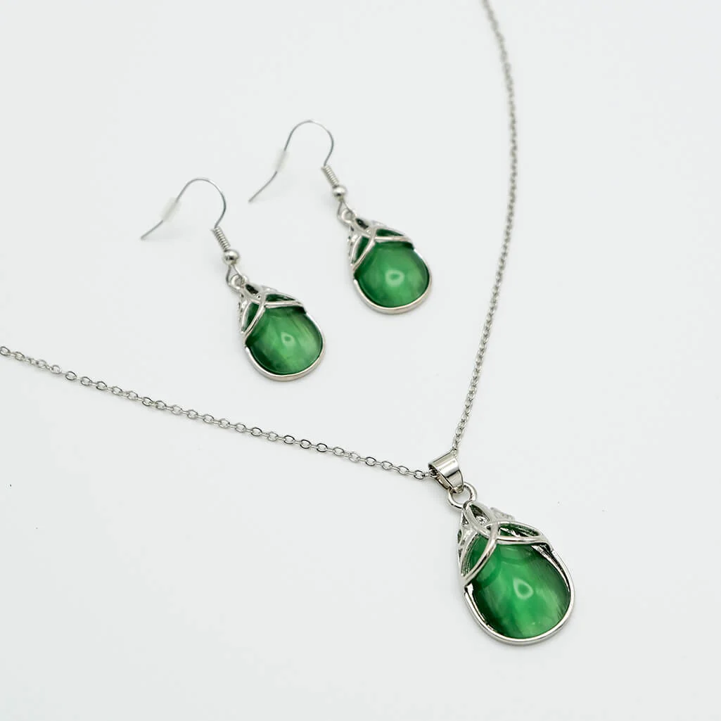 The Cats Eye Trinity Knot Earrings & Pendant Set