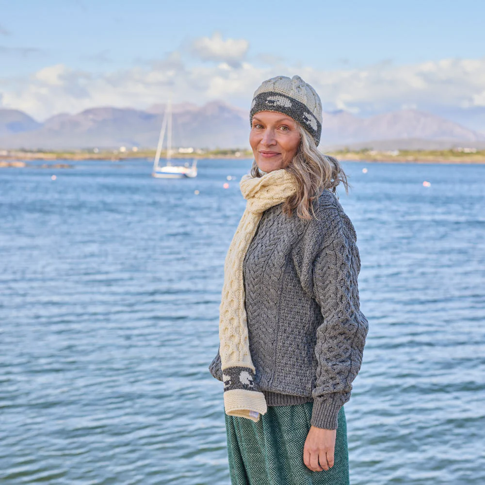 Women's Aran Sheep Hat & Scarf Set