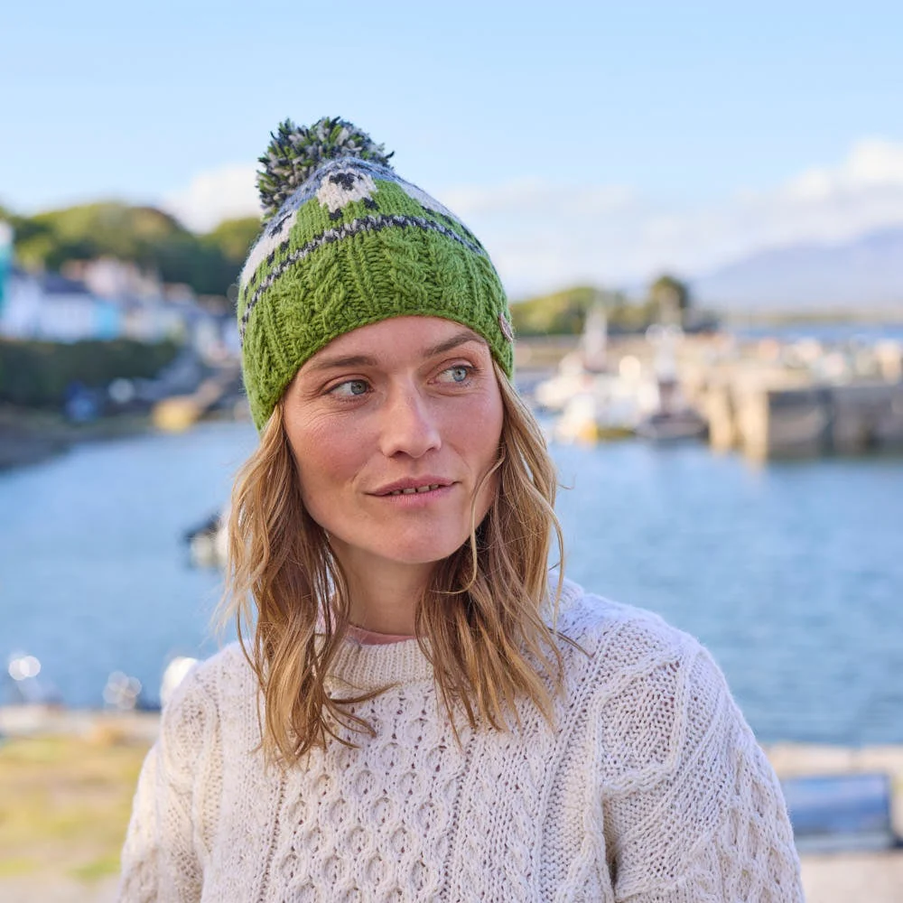 Women's Blue/Green Sheep Bobble Hat - Image 2