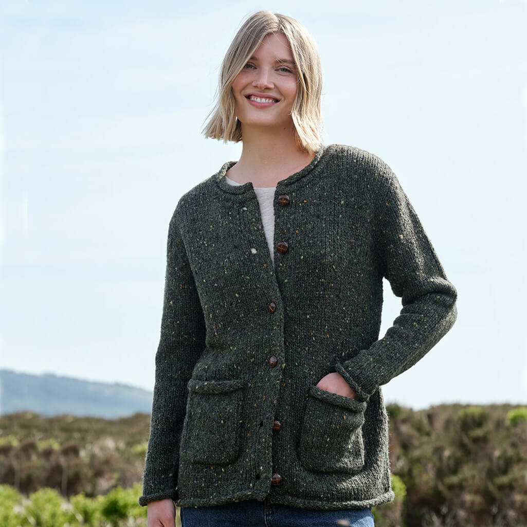 Women's Button-Up Irish Wool Cardigan Sweater
