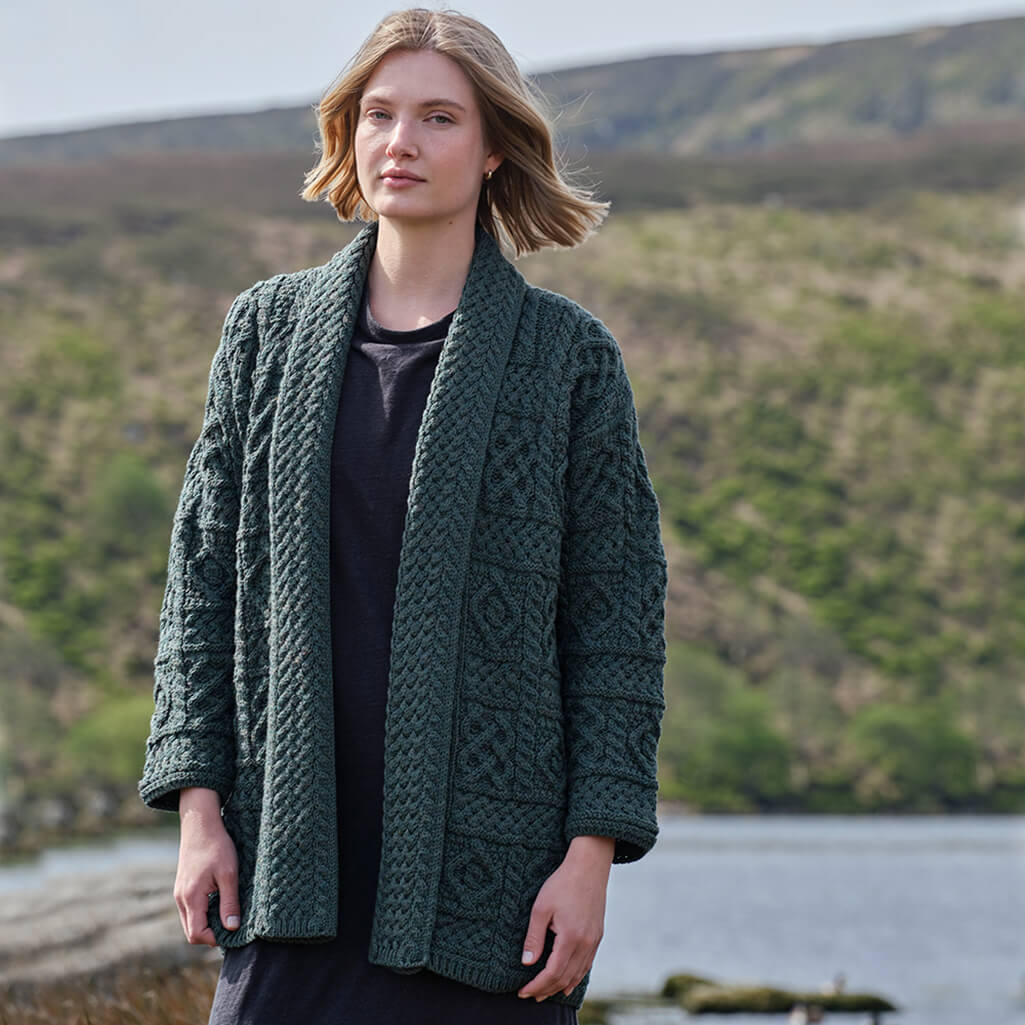 Women's Cable Knit Aran Waterfall Cardigan Sweater - Image 2