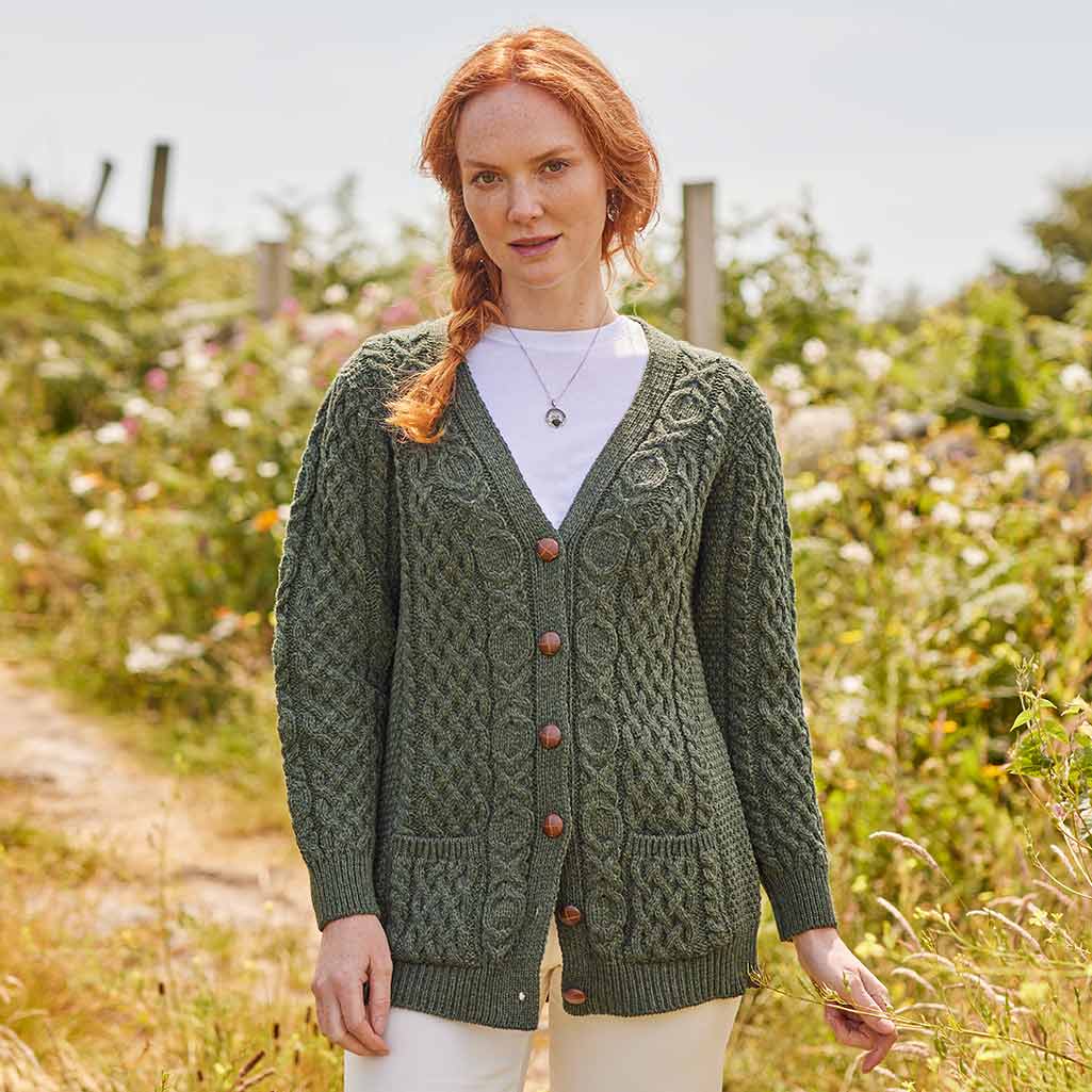 Women's Classic Aran Boyfriend Button-Front Cardigan - Image 3
