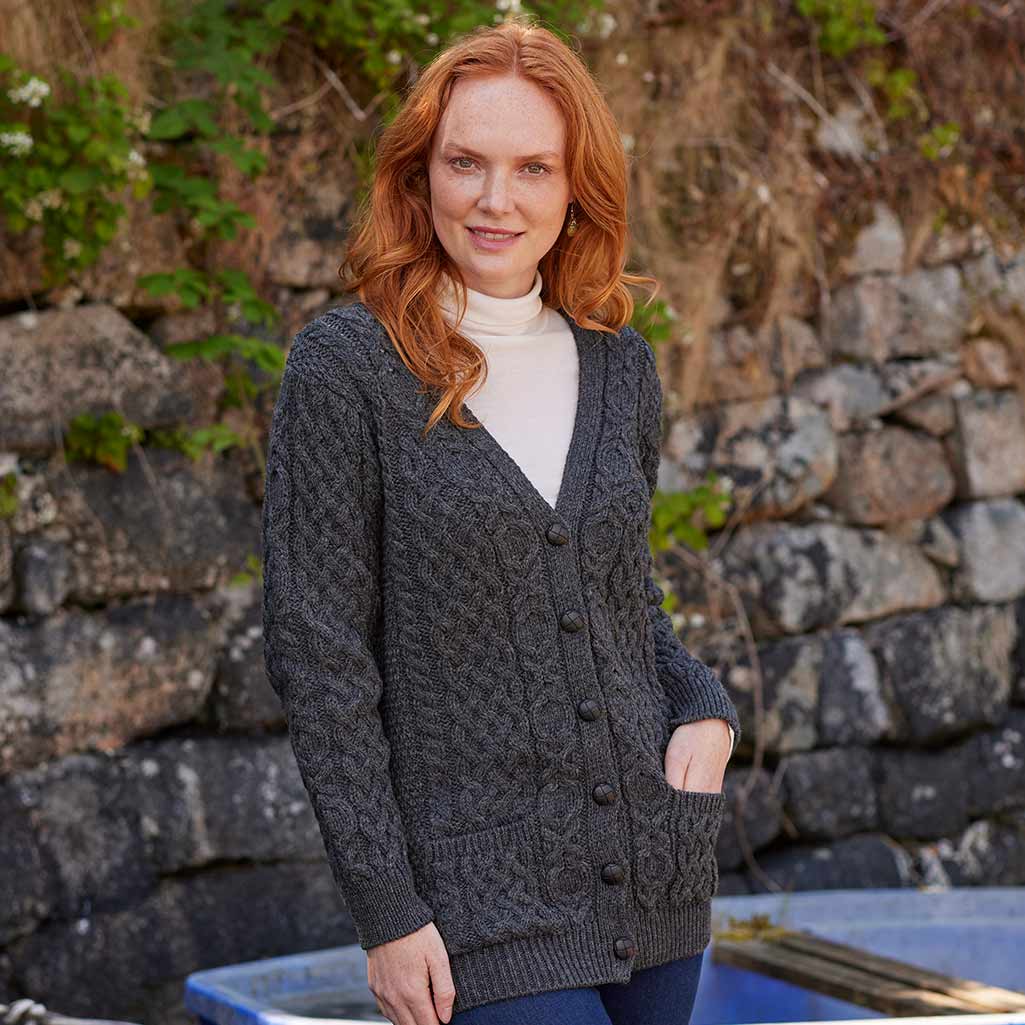 Women's Classic Aran Boyfriend Button-Front Cardigan - Image 4