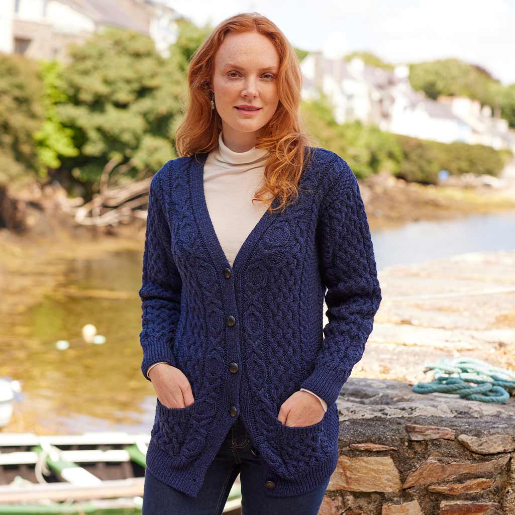 Women's Classic Aran Boyfriend Button-Front Cardigan - Image 5