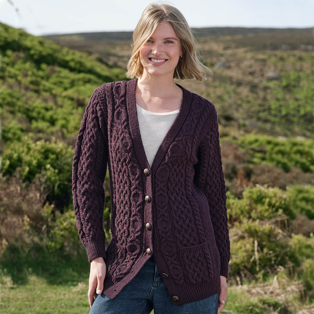 Women's Classic Aran Boyfriend Button-Front Cardigan - Image 6