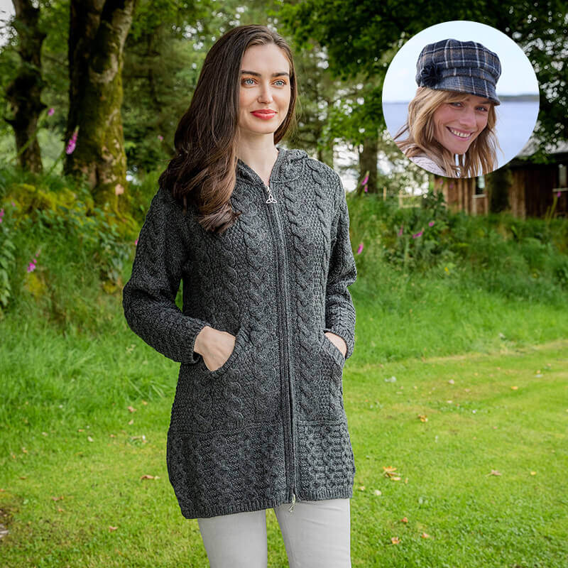Women's Classic Aran Coat and Newsboy Cap - Image 10