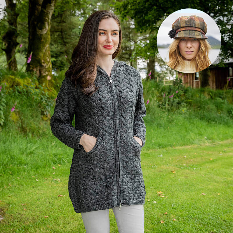 Women's Classic Aran Coat and Newsboy Cap - Image 11