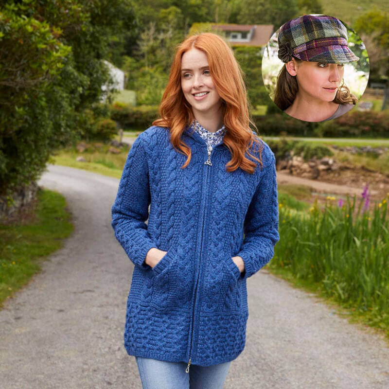 Women's Classic Aran Coat and Newsboy Cap - Image 12