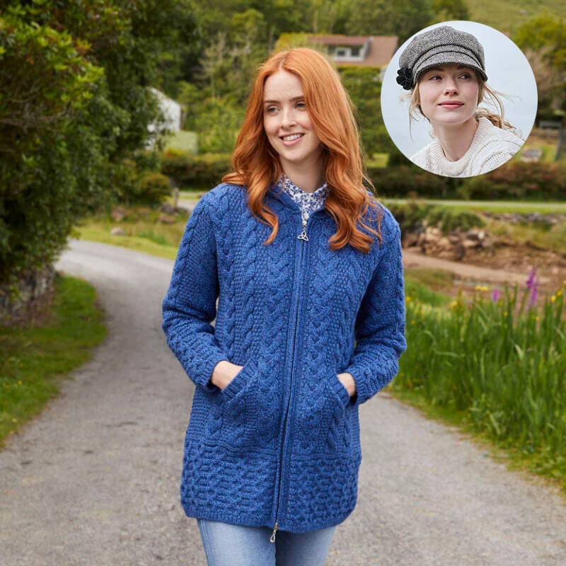 Women's Classic Aran Coat and Newsboy Cap - Image 14