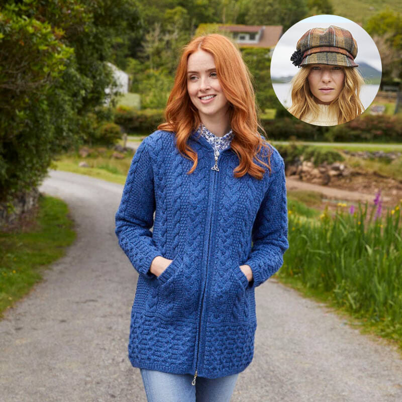 Women's Classic Aran Coat and Newsboy Cap - Image 16