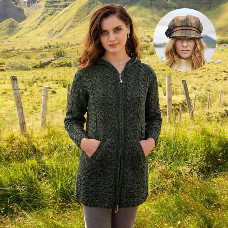 Women's Classic Aran Coat and Newsboy Cap - Image 3