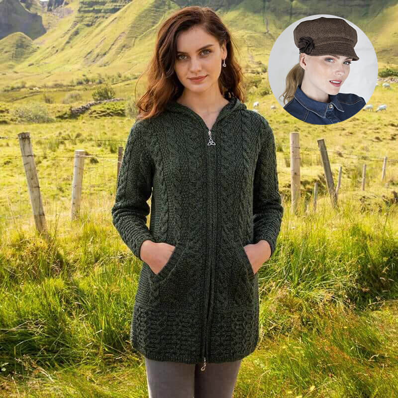 Women's Classic Aran Coat and Newsboy Cap - Image 4