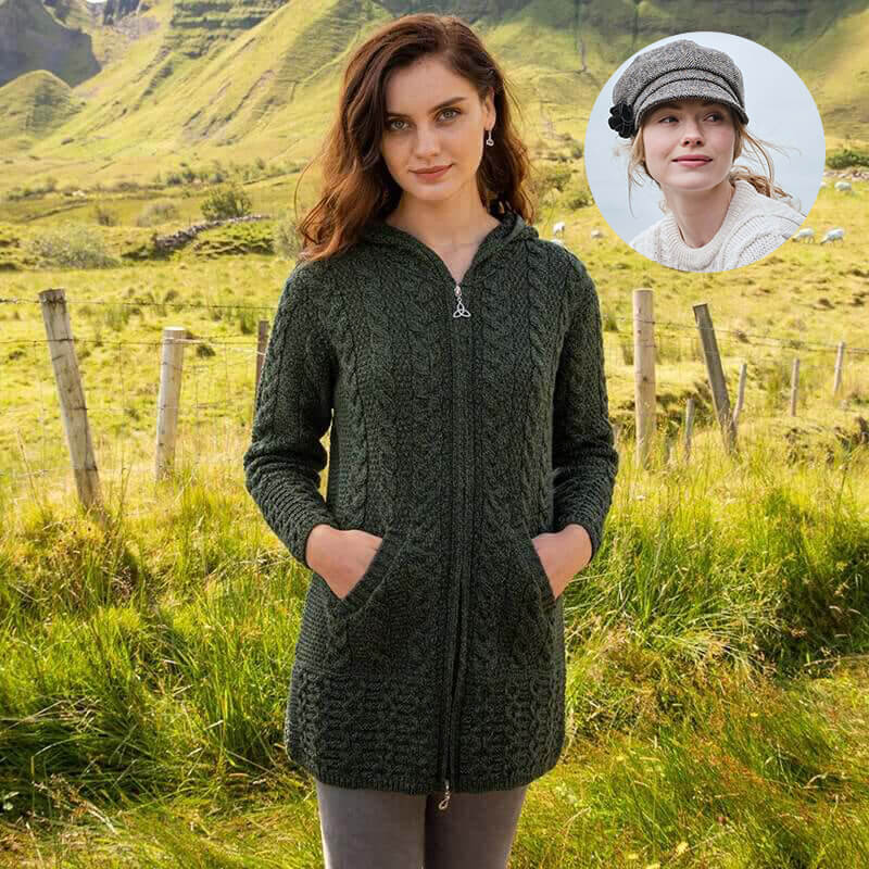 Women's Classic Aran Coat and Newsboy Cap - Image 5